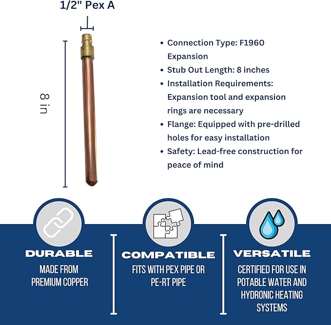 XFITTING 1/2 inch Pex A x 8 inch Expansion Stub Out Straight, 30-5-7=25X, 25 Pieces