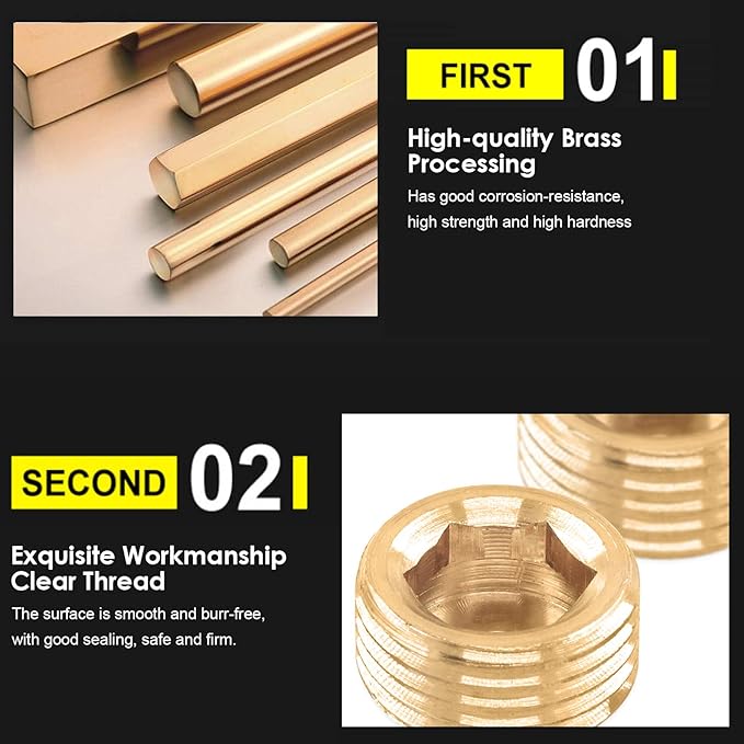 Hilitchi Brass Pipe Fitting Pipe Plug Fitting NPT Male Plug Internal Hex Head Style (1/2-6Pcs)