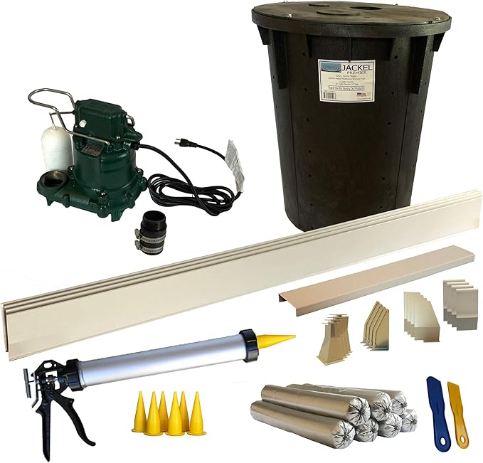 50 Ft - Complete Basement Waterproofing System. Includes, baseboard channel gutter panels, sump pump & basin, floor adhesive, caulk gun and all accessories. DIY System