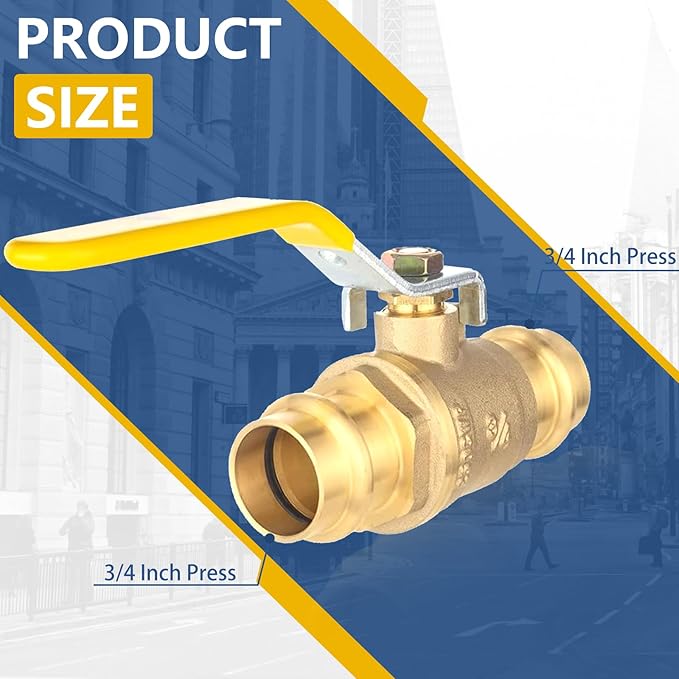 3/4-Inch Copper Press X Press Ball Valve for Copper Tubing,Brass Full Port Water Stop Shut Off Ball Valve,1/4 Turn with EPDM O-ring(Pack of 50)(VALVE243-50Pack)