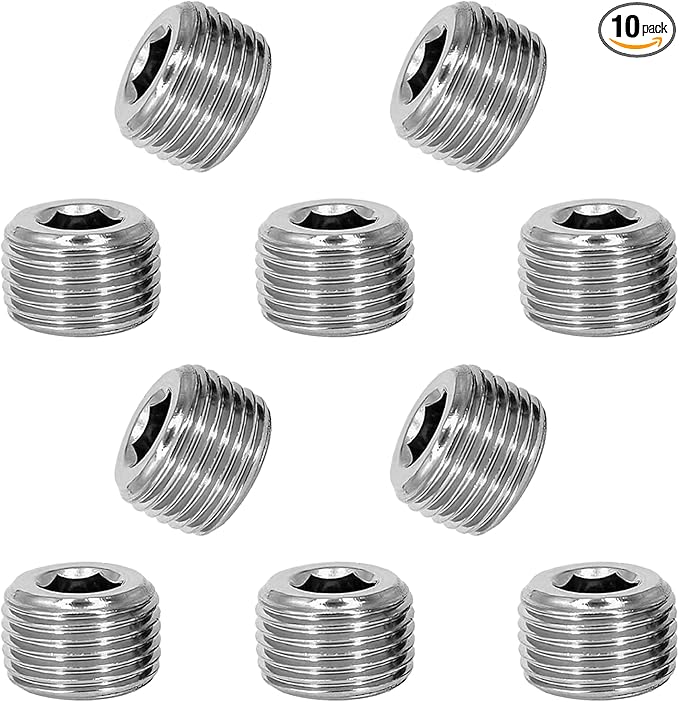 Stainless Steel 304 Hex Socket Plug, 3/8" NPT Male, Pack of 10