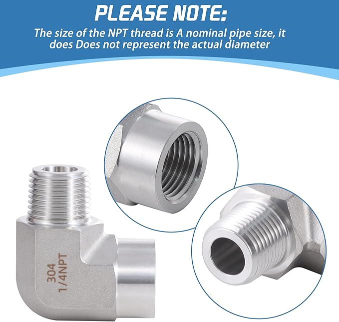 Stainless Steel Pipe Fitting,90 Degree Barstock Street Elbow, 1/4" NPT Male x 1/4" NPT Female (Pack of 2)