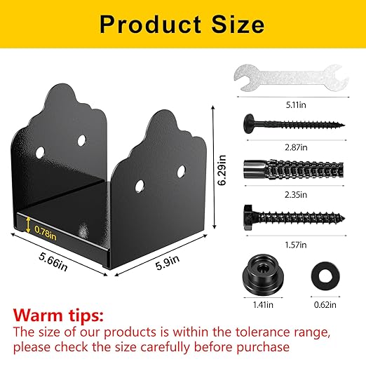6x6 Post Base, 4Pcs Stainless Steel Adjustable Post Anchor Bracket (Internal 5.5 x 5.5), Adjustable Post Base for Pavilion Deck Porch Handrail Railing Support Decorative Anchor Plate