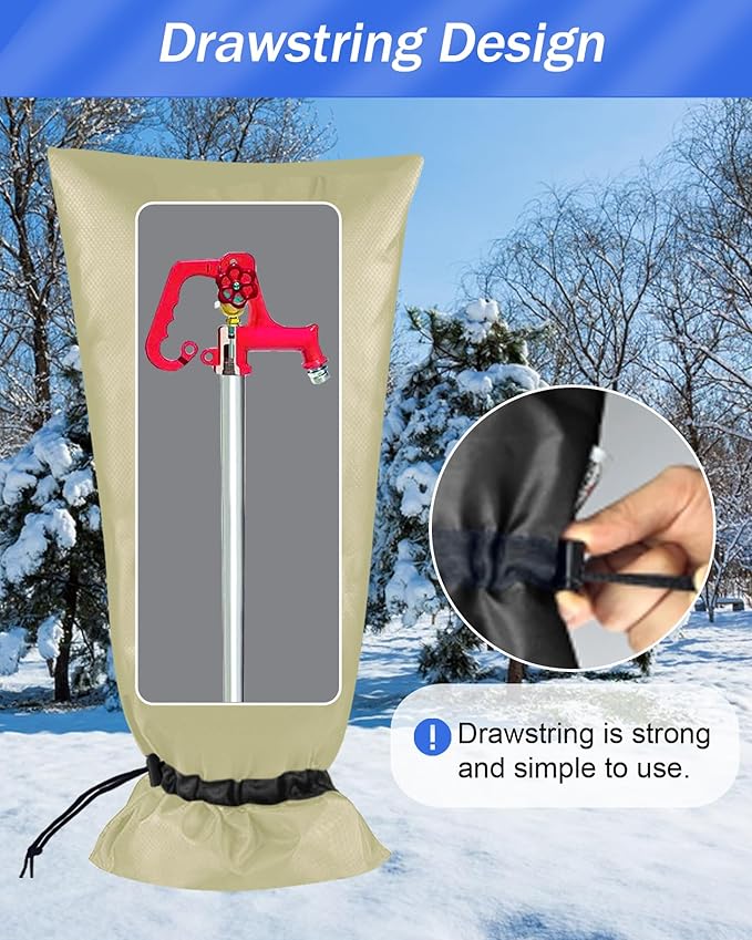 Outdoor Faucet Covers for Winter Freeze Protection, POROLIR Large 20" H x 10" W Thicker Insulation Long Faucet Sock for Outdoor Faucets & Yard Hydrant Hose Bib Insulated Spigot Covers Khaki (2-Pack)