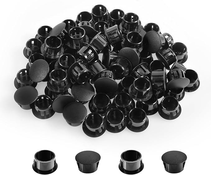 100 Pcs OD 0.5"(12.7mm) Black Hole Knockout Locking Plugs,Plastic Nylon Round Drilling Hole Plugs,Flush Type Panel Round Snap in Fastener,Tube Fastener Cover for Furniture Insert End Caps