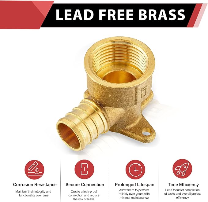 (Pack of 10) EFIELD Pex 3/4 Inch X 3/4 Inch Female NPT Drop-ear Elbow Crimp Brass Fittings, For Potable Water, ASTM F1807,(PEX1807169)