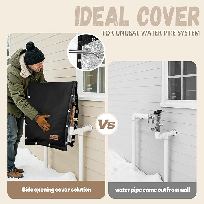 Backflow Preventer Insulation Cover - 3 Way Opening Pipe Insulation Cover for Irrigation Valve, Sprinkler Cover for Outside - Winter Freeze Protection Backflow Cover - 21" W x 16" H, Black
