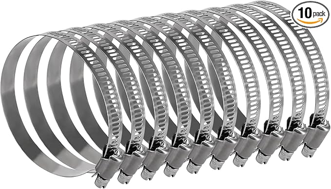 4 inch stainless steel hose clamp, adjustable metal worm gear assortment kit for water pipe (10 pcs)