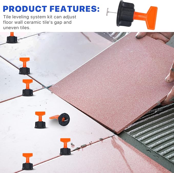 Reusable 1/16" Tile Leveling System Kit (800pcs) w/ 4000 1/8" Cross Spacers + 16 Wrenches & 100 Steel Pins - Professional Floor Installation Tools(800, 1/8)