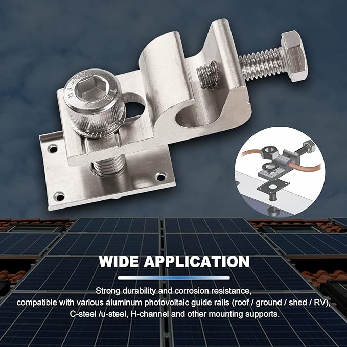 4Sets Solar Panel Photovoltaic Bolt-On Coupling Earthing Ground Lug Cable Clamp Ground Clamp with Lay in Lug for Bare Wire and Pipe