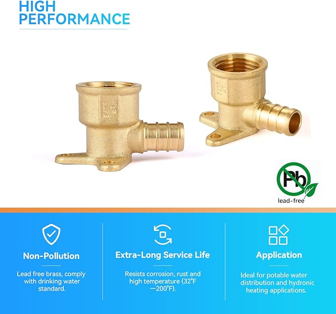 PEX Fitting 1/2" Drop Ear Elbow,150Pack Pex 1/2 Inch x 1/2 Inch Female NPT Drop Ear Elbow,PEX F1807 Crimp Brass Fittings(PEX1807159-150Pack)