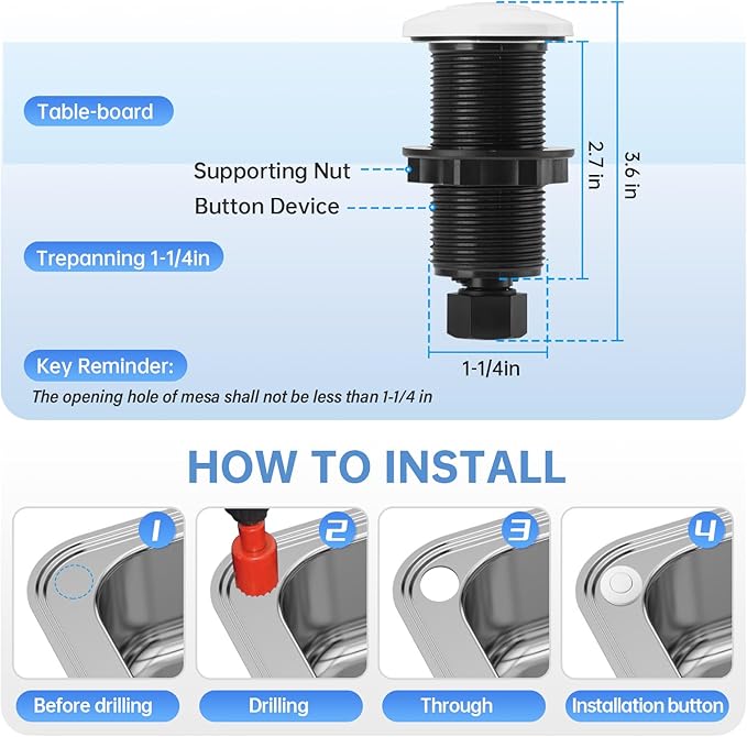 Garbage Disposal Air Switch Kit Sink Top Waste Disposal Long Stainless Steel White On/Off Air Button Food and Waste Disposals Part by Briidea, UL Listed