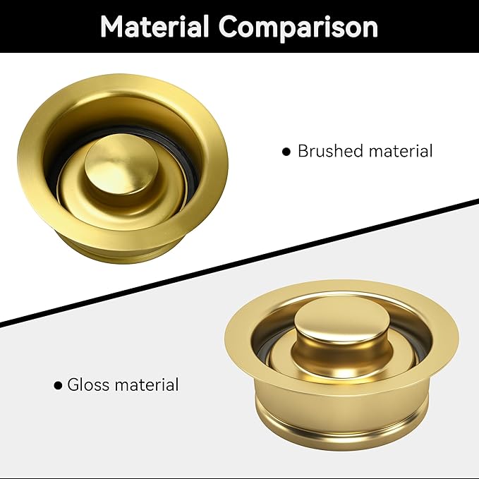Sink Flange Gasket for Garbage Disposal and Sink Stopper Stainless Steel 3-1/2 inch Standard Sink Drain Opening Kitchen Sink Replacement Accessories (Gold Polished Brushed)
