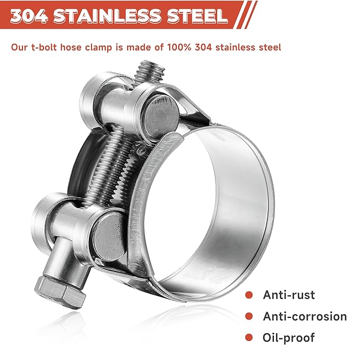 AKIHISA T-Bolt Hose Clamp,17-19mm OD Range 304 Stainless Steel Pipe Strap Clamp, Adjustable Heavy Duty Tube Clamp (4Pack, 0.67" to 0.75")