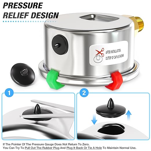 MEANLIN MEASURE -30inHG~30Psi Vacuum Gauge Stainless Steel 1/4" NPT 2" FACE DIAL Waterproof for Air Compressor HVAC Negative Pressure Hand Pump Pool Lower Mount (with 2PCS Snaps)