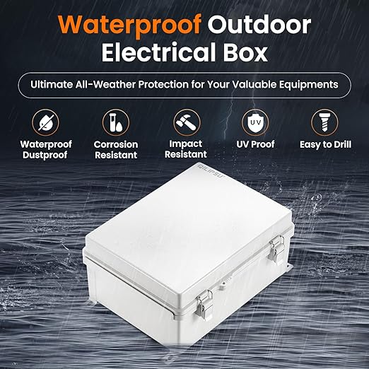 QILIPSU Waterproof Junction Box IP67 Outdoor Plastic Electrical Project Enclosure Weatherproof with Mounting Plate, Wall Brackets, Hinged Grey Cover 16.1"x12.2"x7.1"