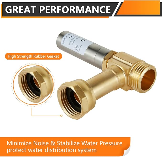 30-Pack HeSun Angle Water Hammer Arrestor for Washing Machine, 3/4" GHT Male x 3/4" GHT Female Connection, Stainless Steel Hammer Arrestor, Reduce Laundry Washer Knock Noise(HAMMER018-30)