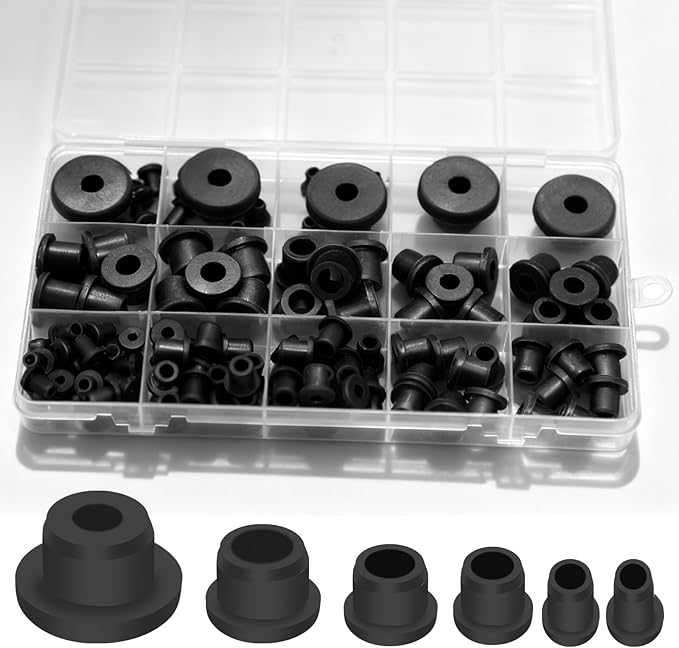 115 Pcs T-Type Silicone Rubber Grommet Kit, 6 Sizes Bushings for Wiring, T-Type Design Grommets for Hydroponics, Valve & Pipe Repair, Cable Protection in Automotive, Gardening & Industrial Use