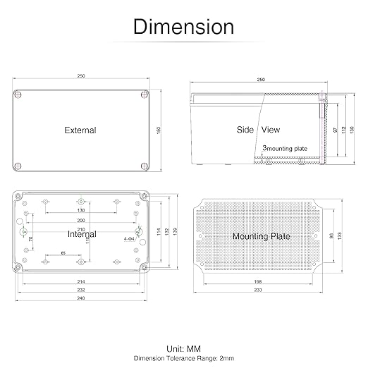 QILIPSU Outdoor Junction Box, IP67 Waterproof ABS Plastic Electrical Box, Clear Cover 250x150x130mm Project Box Weatherproof Enclosure (9.8"x5.9"x5.1" CC)
