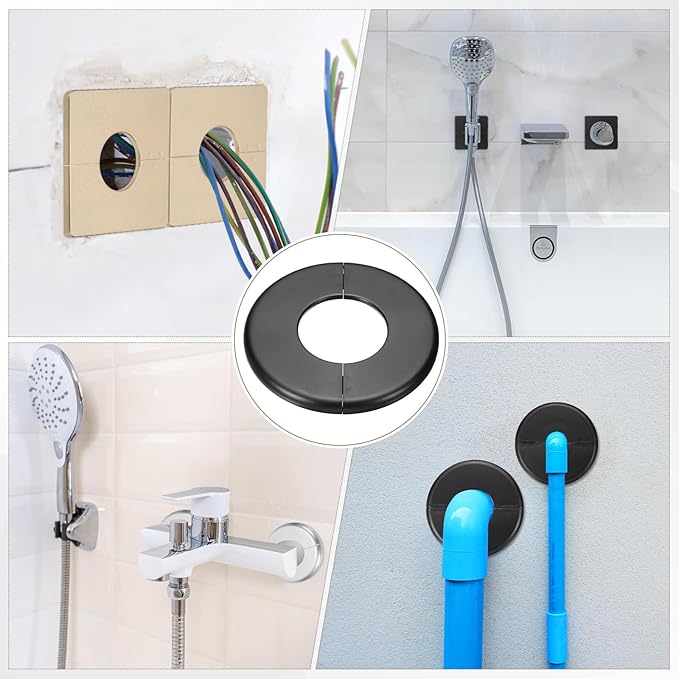 PATIKIL Wall Split Flange 115mm / 4.5" OD, 4 Pcs Round Escutcheon Plate Cover PPR Plumbing Cover Plates with Self-Adhesive Tape for 51mm / 2" Dia Water Pipe Faucet, Black