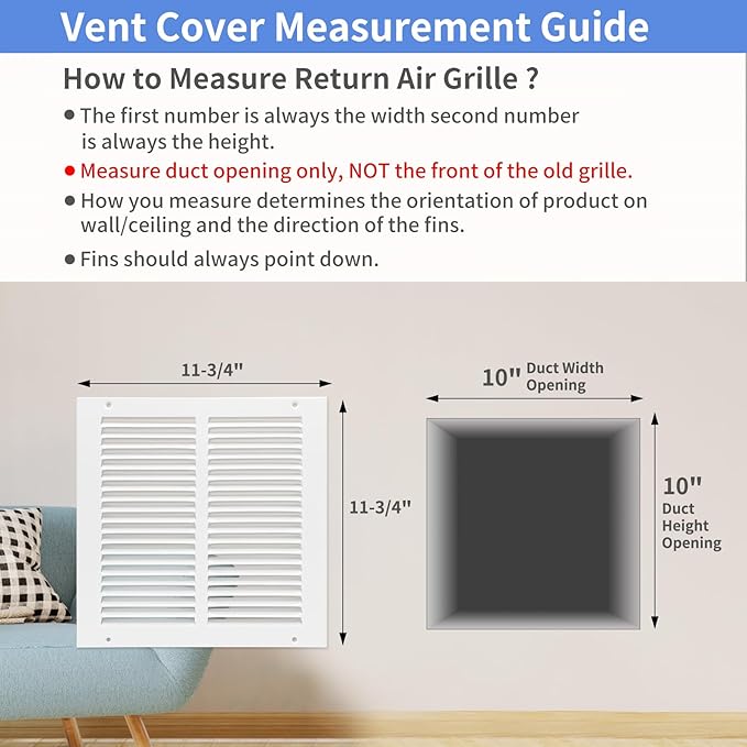 10"W x 10"H [Duct Opening Size] Steel Return Air Grille, Air Return Vent Cover for Ceiling and Sidewall - HVAC Air Vent Covers - [Outer Dimensions: 11.75"W x 11.75"H]