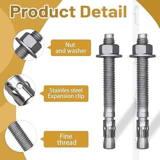 5/8 x 6 inch Wedge Anchor Galvanized Carbon Steel, Expansion Screw Bolt Heavy Duty Fastener for Concrete Masonry Cement（Pack of 4pcs