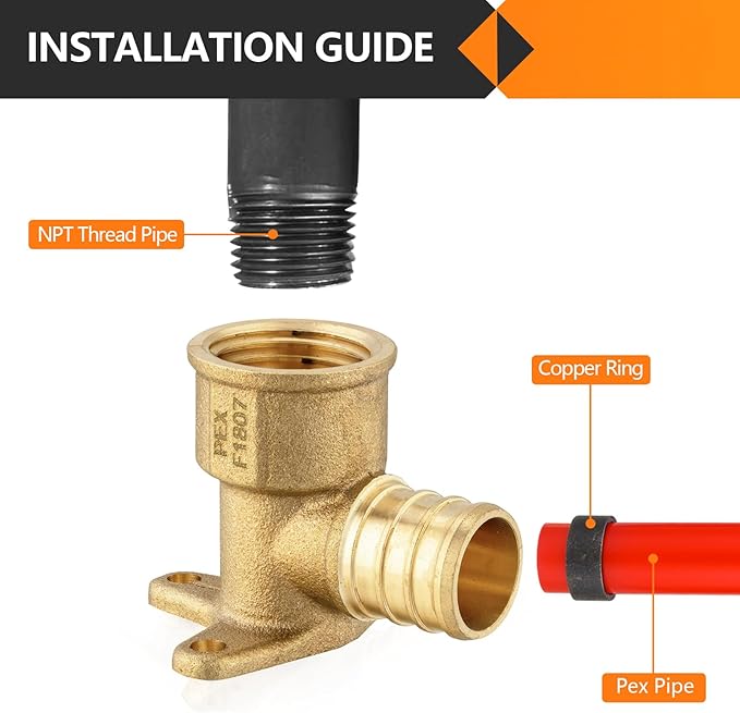 HeSun 50-Pack PEX Fittings, 3/4" PEX x 1/2" Female NPT, Pex Drop Ear Elbow, Brass Crimp Fitting for Pex Pipes, ASTM F1807