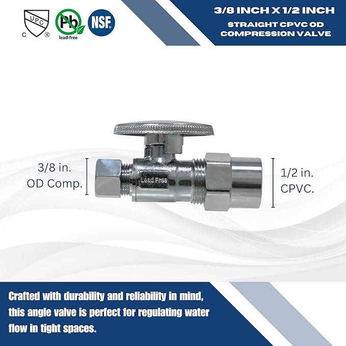 XFITTING 1/2 Inch CPVC x 3/8 OD Compression Straight Valve, 3-3-4=10XX, 10 Pieces