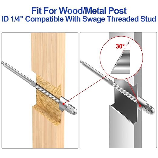 CKE 50 Pack Cable Railing Kit - Hand Swage Threaded Stud Tensioner End Fitting Terminal for 1/8" Cable, 2x2 Wood/Metal Post Deck Stair Railing Hardware, T316 Stainless Steel, CR06