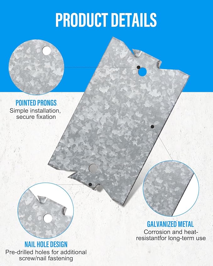 50 Pack Safety Nail Plates for Wood Studs, 2.5 x 1.5 Inch Cable Wire Protector, Metal Anti-Nail Protection with Sharp Pointed Prongs for Plumbing & Wiring Protection(Snowflake Silver)