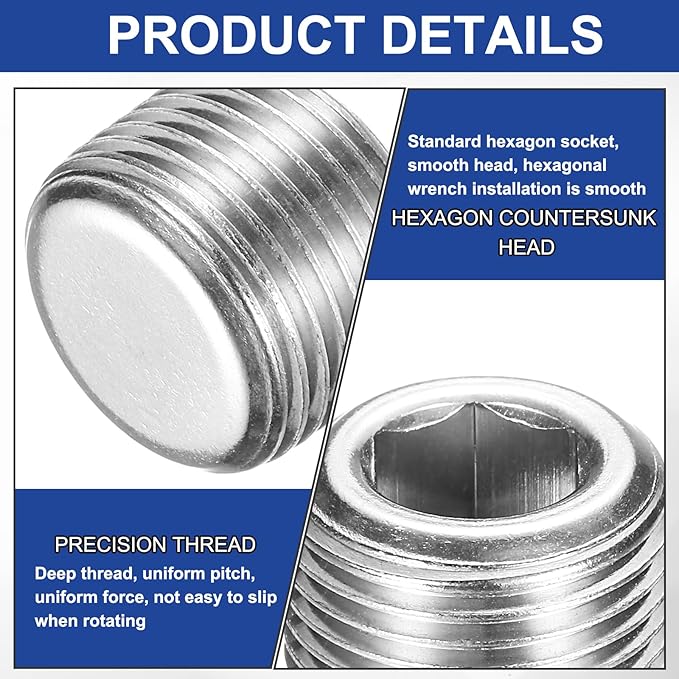 PATIKIL 2 Pcs 304 Stainless Steel Pipe Plug M20 x 1.5 Male Internal Hex Thread Socket Pipe Plug Hex Countersunk Pipe Fitting for Sealing Water Oil Gas Pipeline, Silver