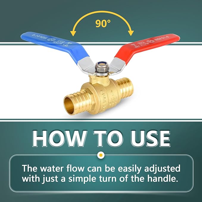 40 Pack Ball Valves, 1" Pex Crimp Shut Off Valve, Brass Full Port Pex B Shut Off Ball Valve for Hot and Cold Water, NSF/ANSI 61 Certified