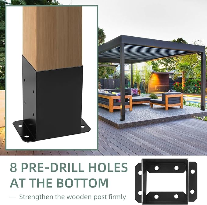 4x4 Post Base 6Pcs Wood Fence Post Bracket Anchor Base Brackets Deck Post Base for Pergola Railing Mailbox Deck (Inner Size 3.6x3.6)