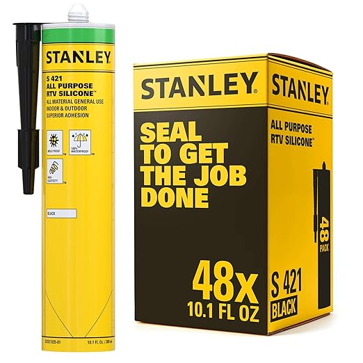 Stanley S421 All-Purpose RTV Silicone Sealant (48 x 10.1 fl.oz.) – 100% Waterproof Black Caulk | Industrial-Grade Silicone for Kitchen, Bathroom, Shower, Window, Door, Indoor & Outdoor Use | 48 Pack
