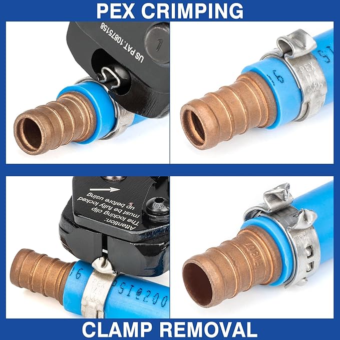 iCrimp PEX Clamp Tool Kit for 3/8-in, 1/2-in, 3/4-in, 1-in PEX Clamp Cinch & Removal, c/w 1/2''(20 Pack) and 3/4''(10 Pack) PEX Clamp Rings, PEX Tubing Cutter