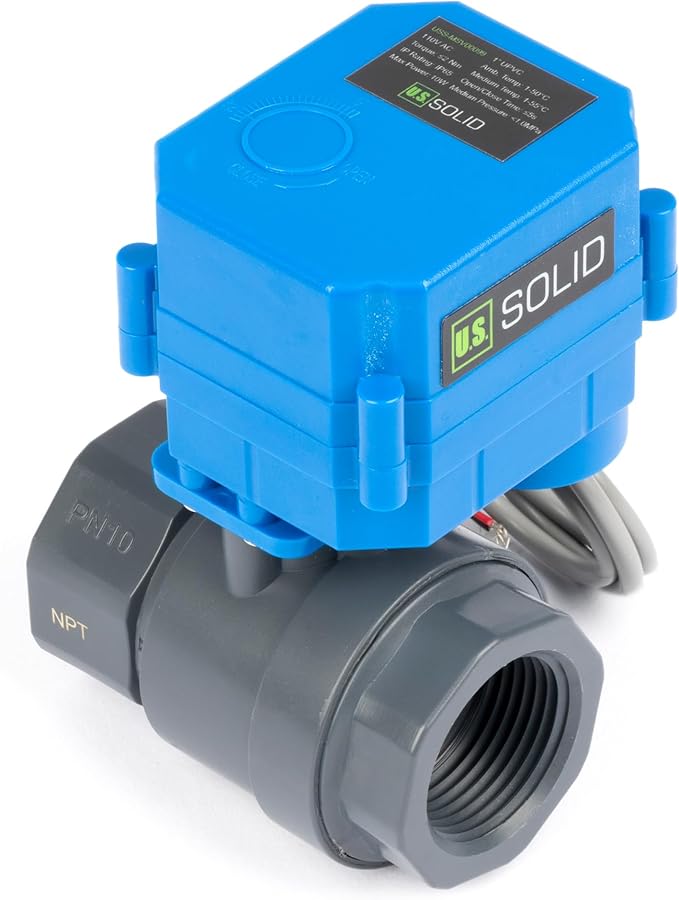 U.S. Solid 1 inch UPVC Motorized Ball Valve - AC 85V-265V Plastic Electrical Ball Valve with Full Port, 2 Wire Auto Return, Normally Closed