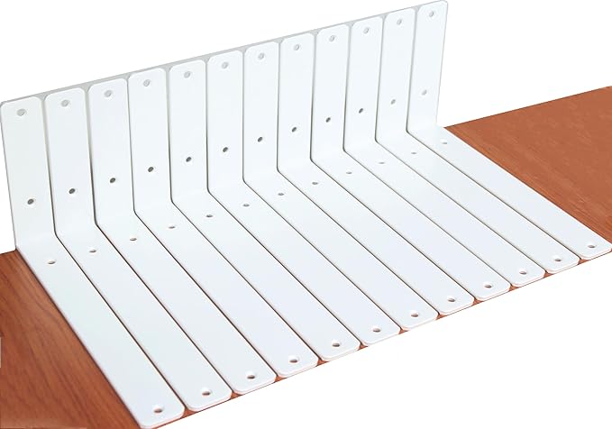 12 Pack - L 11" x H 6" x W1.5, 5mm Thick White L Shelf Bracket, Iron Shelf Brackets, Metal Shelf Brackets, Floating Shelf, Shelf Supports with Screws