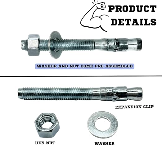 Zinc-Plated Steel Wedge Anchors, 1/2" X 4-1/2" - Heavy-Duty Mounting Bolts for Concrete - 25 Pack