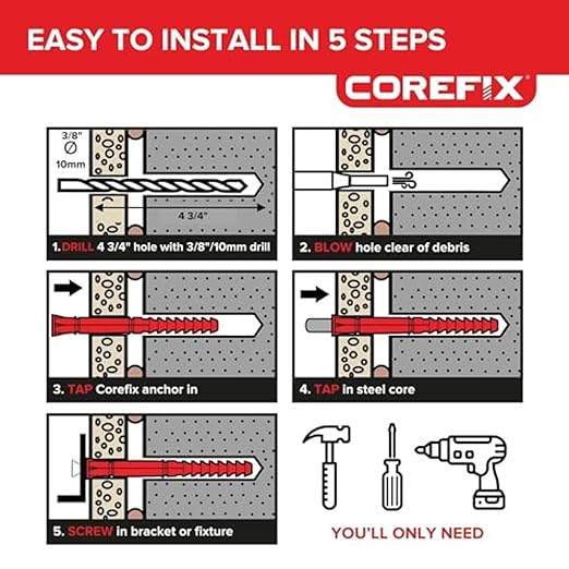 24 x 4.72 inch Heavy Duty Drywall Wall Anchors- Drywall Over Blockwork Wall Anchors & Screws - for TV Wall Bracket, Radiators, Shelving & More - Holds 220lbs On 4 Anchors