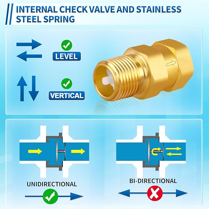 RV Water Heater Check Valve, 1/2" NPT Male to Female Thread Hot Water Heater Backflow Preventer, Lead-Free Brass Plumbing Backflow Check Valve for RV, Camper, Motorhome, Trailer