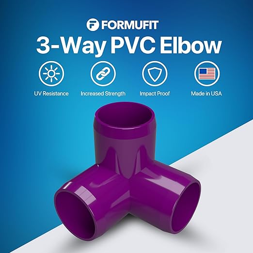 FORMUFIT 1/2” 3-Way Elbow Furniture Grade PVC Fitting in Purple, Made in USA, UV-Resistant, Impact-Proof, 0.840” Actual Socket Diameter (Pack of 10)