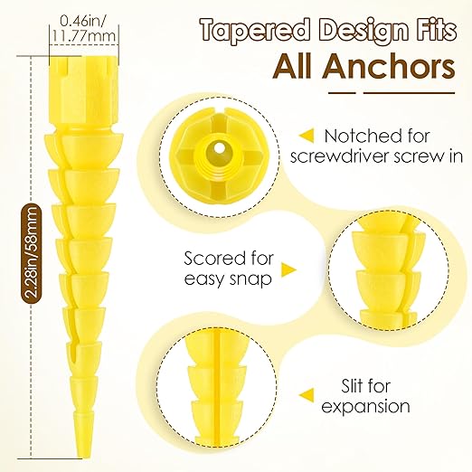 10 Pcs Wood Anchor, Stripped Screw Hole Repair Kit for Wood, Door, Fixing Stripped Screw Holes, Fits Wood Screws Sizes #2 to #16(Yellow)
