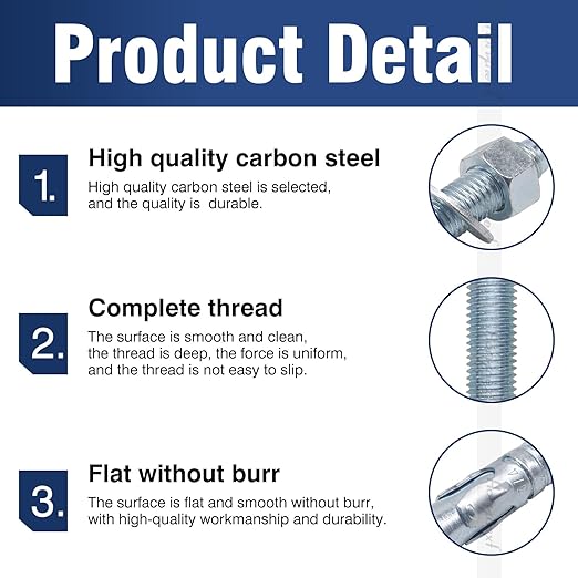 3/4" x 4-1/2" Wedge Anchor, for Cement and Concrete only, zinc-Plated Carbon Steel Screws and lag Bolts （ 10 pcs