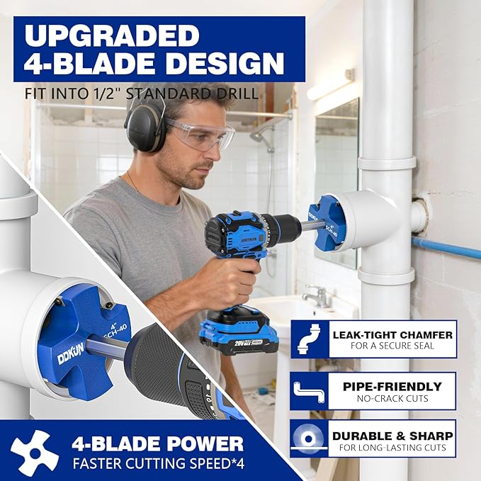 7Pcs PVC Pipe Reamer Kit, PVC Fitting Saver for SCH40, Includes 1-1/4", 1-1/2", 1", 3/4", 3", 2", 4", Plumbing Pipe Fitting Tools with 4 Blades-Compatible with 1/2" Drills