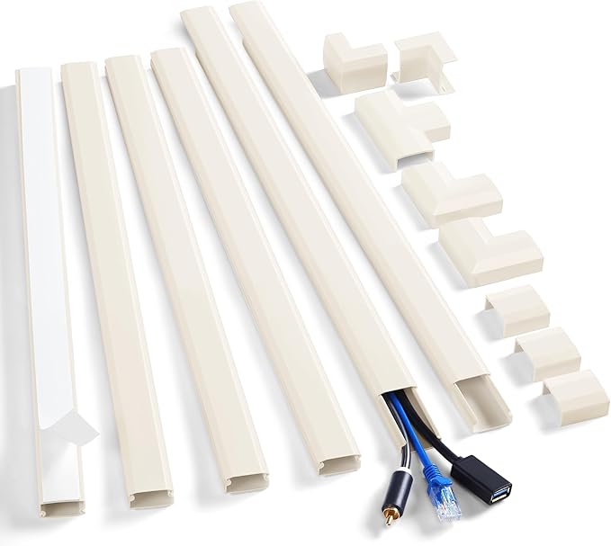 ZhiYo Cord Cover Wall Kit, 94.5in Cord Hider Wall Mounted TV, Wire Covers for Cords, Paintable Wire Hiders for TV On Wall, TV Cable Hider Wall Kit, Wall Cord Concealer, 6 x L15.7in W0.98 H0.5in, Beige