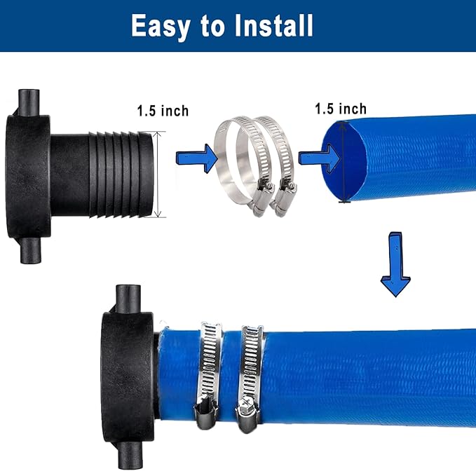 EASTRANS Poly Pin Lug Hose Fitting Set, 1.5" Polypropylene Hose Shank Coupling Set with 2 Clamps