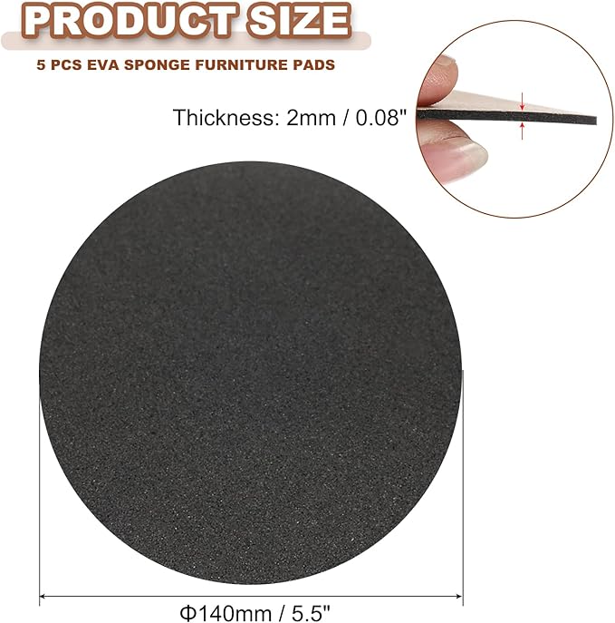 PATIKIL 5.5 Inch Diameter Lamp Base Felt 5Pack 2mm Thick Foam Adhesive Non-Slip EVA Protection Pad Mat for Lamp Furniture DIY Craft, Black