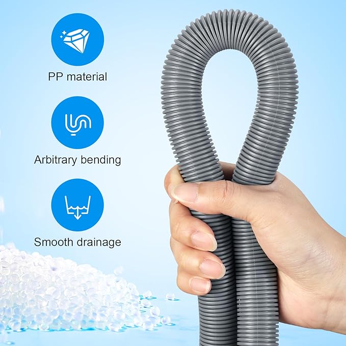 Washer Drain Hose, 8Feet Flexible Washing Machine Drain Hose Universal Dishwasher Hose Extension Kits Corrugated Washer Hoses W/ 1 Hose 4 Clamps 1 U-Bend Holder