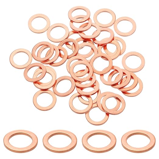 uxcell 100Pcs M12 Flat Washer Copper Washer Sealing Rings, 12mm ID 18mm OD 1.5mm Thickness Copper Crush Washers Metric Sealing Gasket for Plumbing Machinery Automotive