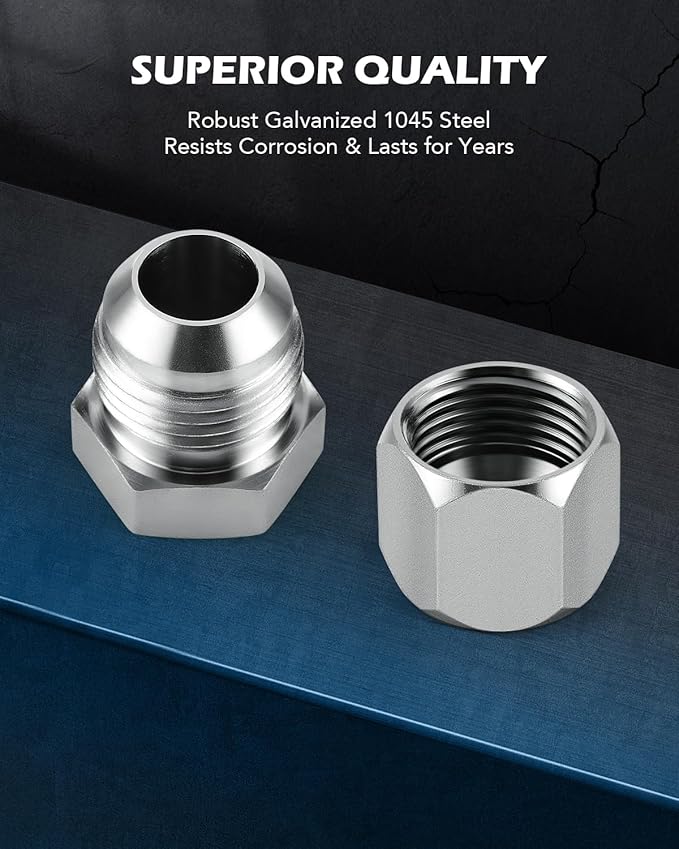 ZELCAN JIC and ORFS Industrial Hydraulic Cap and Plug Hose Tube and Pipe Fitting Kit Cap and Plug Kit with Galvanized 45# Steel and Precision Threading in ORFS and 37° Dash Sizes 4 6 8 10 12 16